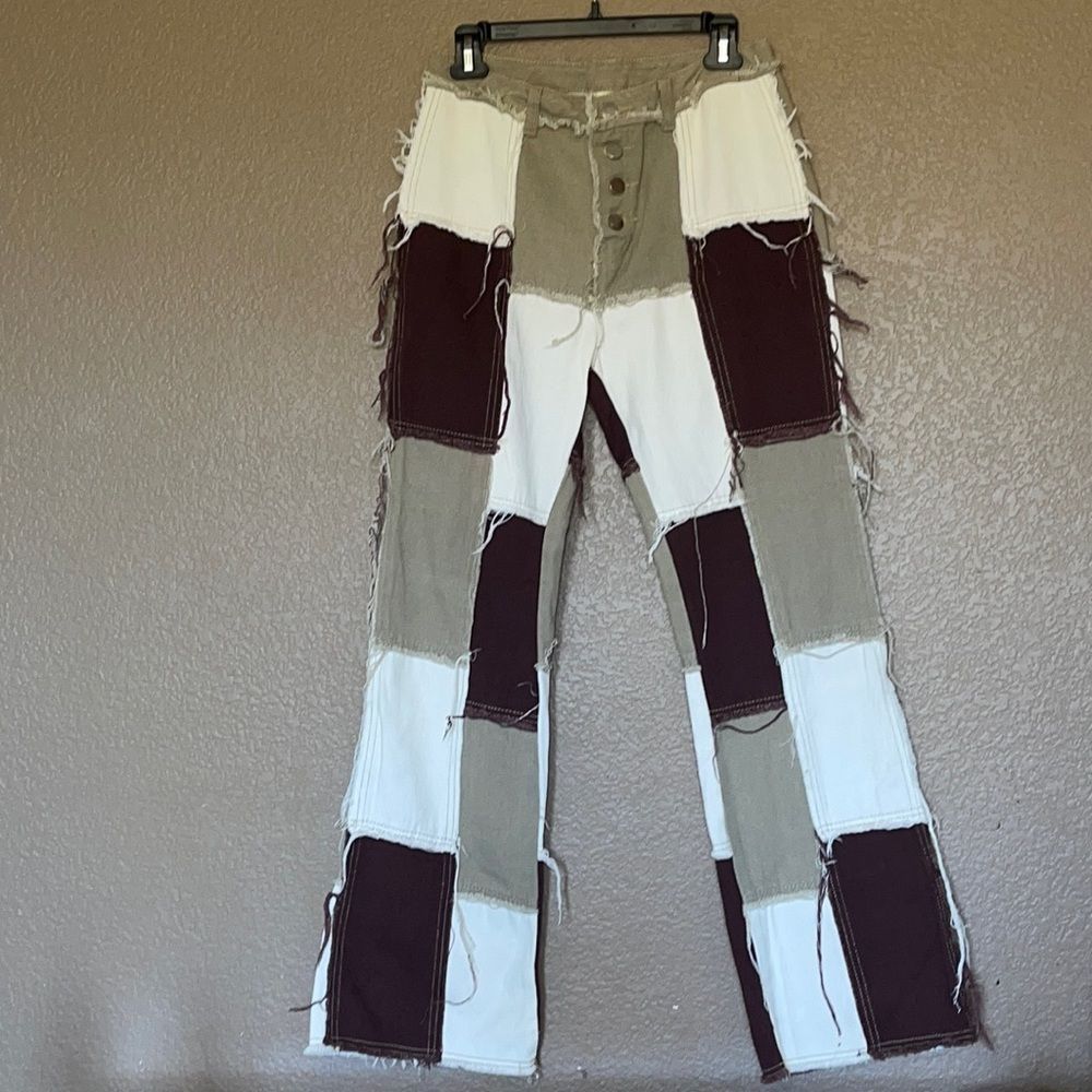 Brown khaki and white Patchwork Jeans size medium